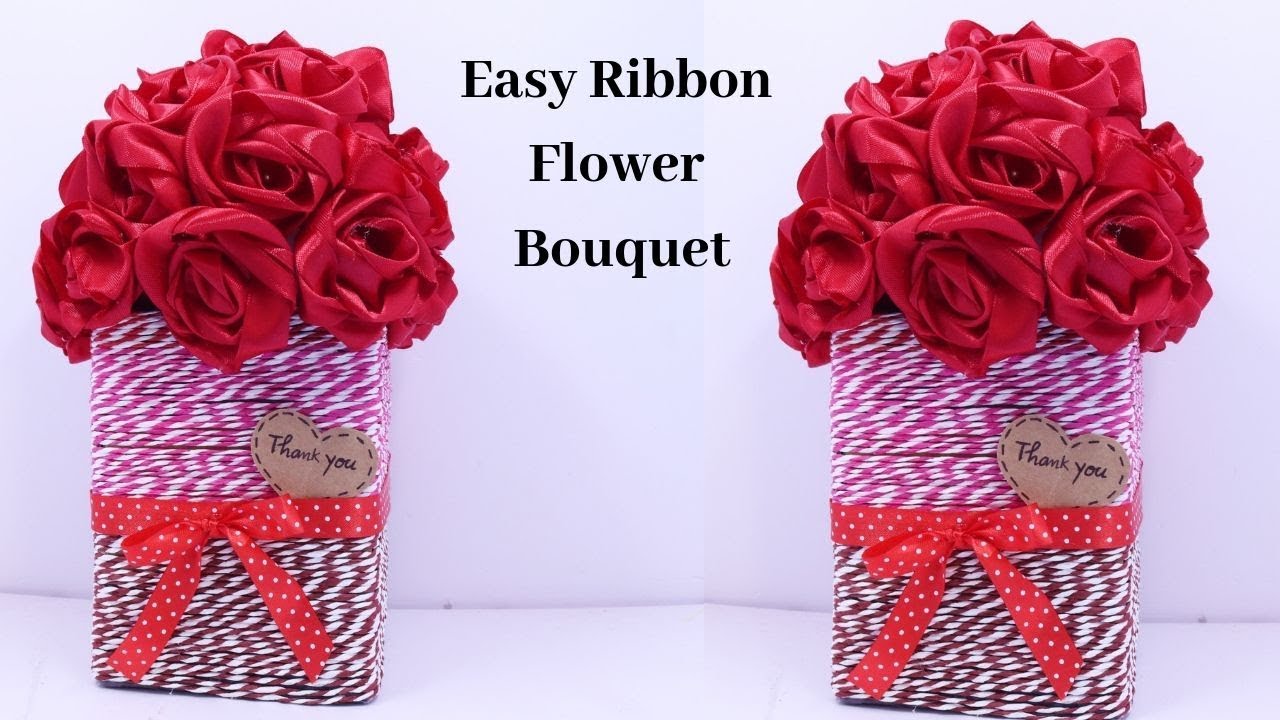 How to make flower bouquet / DIY Ribbon Flower bouquet making idea by
