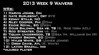 2013 Fantasy Football Week 9 Waivers and Bye Week Starts
