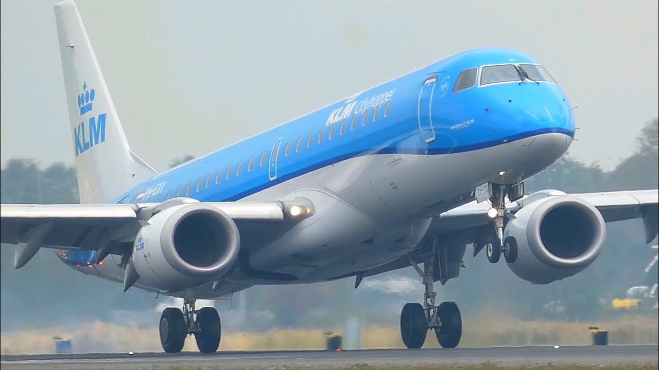 🇳🇱KLM Embraer ERJ-175✈️ Close Up Landing At Amsterdam Airport