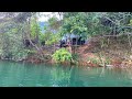 3 day solo bushcraft complete a bamboo shelter next to the lake set shrimp traps and fish