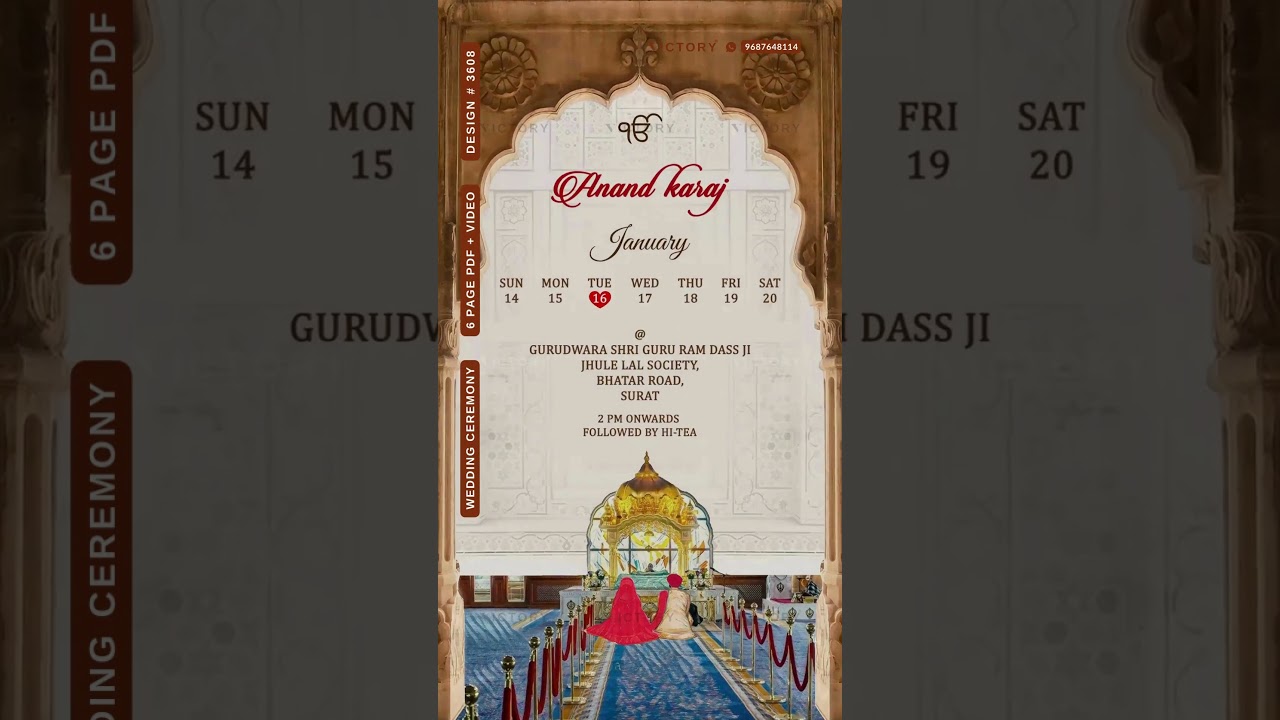 Wedding invitation video of gujarati jain family in english with Traditional and temple design 3608