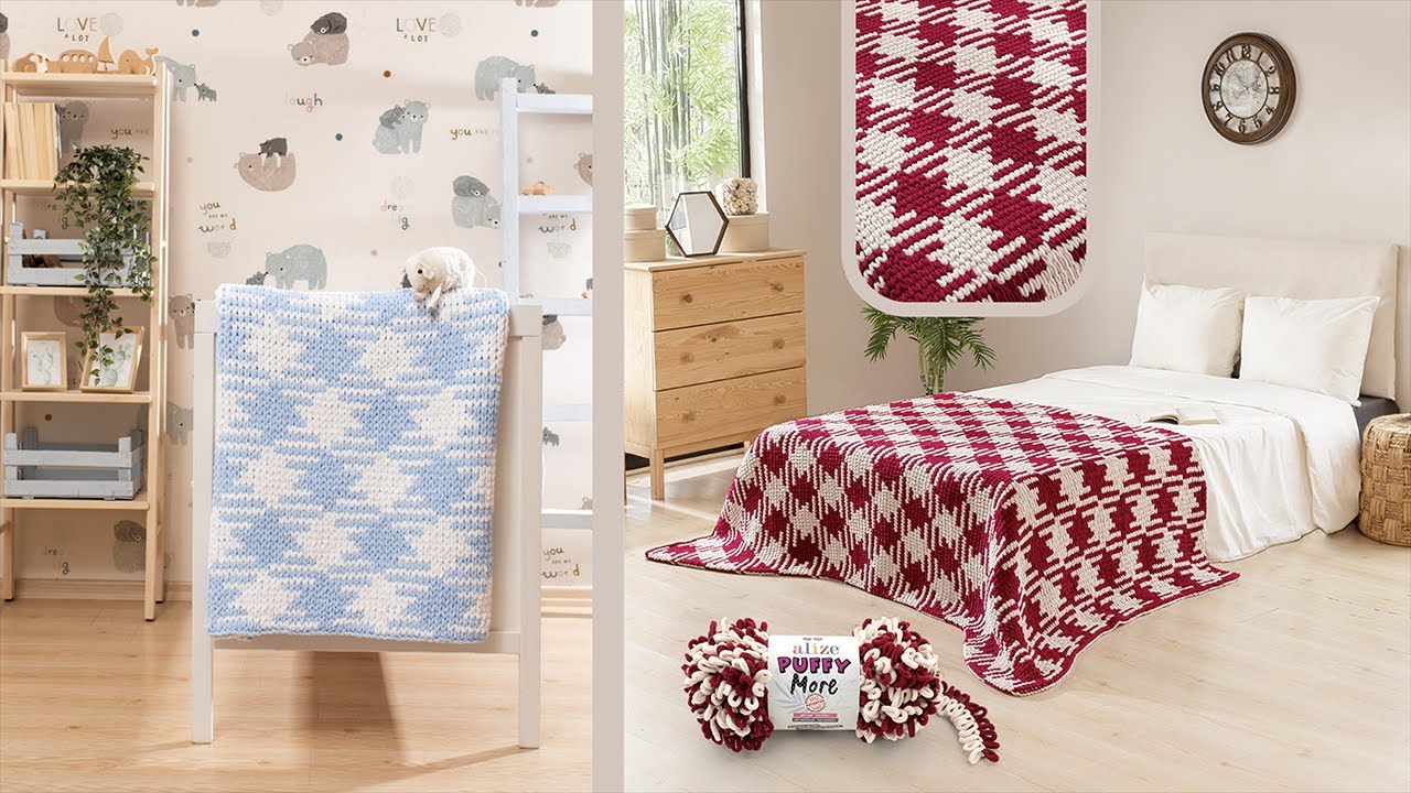 Puffy More ile Kolay Çapraz Ekose - Easy Planned Pooling Blanket -Шотландская Клетка Крест-Накрест