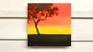 Paint a Realistic Tree Silhouette Against a Sunset | Acrylic Tutorial