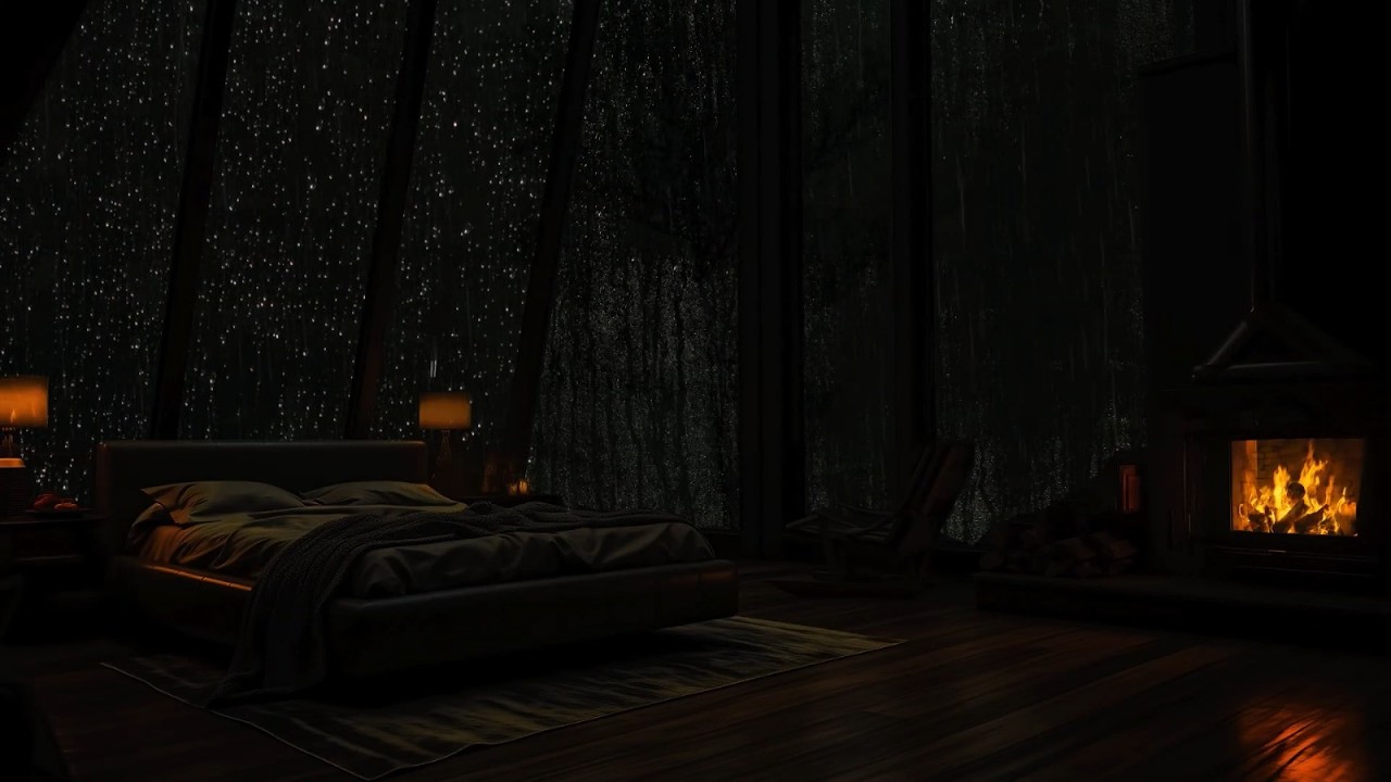 Pressure Free Sleep Soothing ⛈️ Comforting Light Rain Music | Relaxing Night In Cabin
