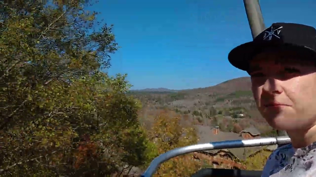 Going up the Hunter Mountain ski lift during the Oktoberfest. 