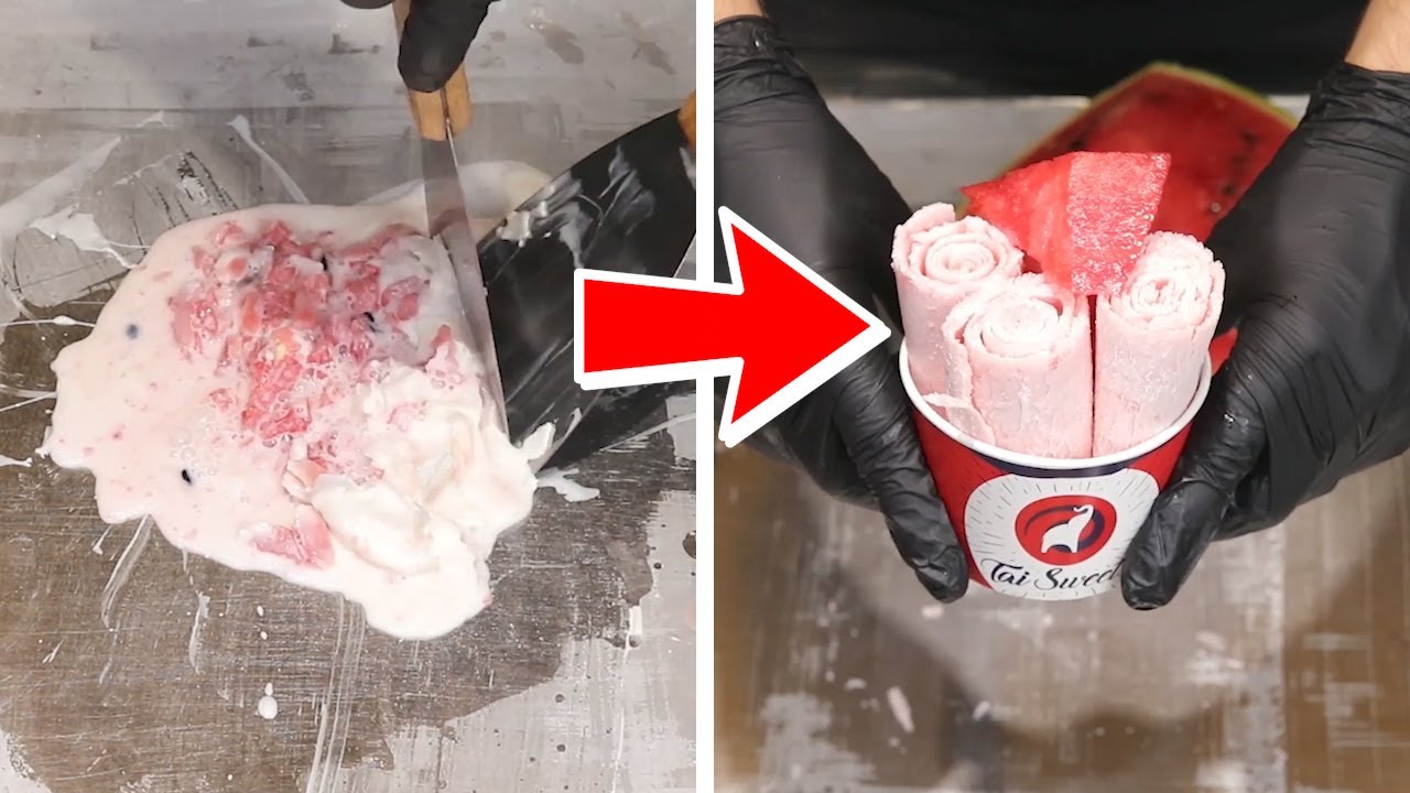 How To Make Watermelon Ice Cream Rolls 
