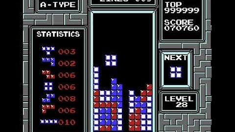 FOUR TETRIS from level 28! (ft. clutch center-well killscreen tetris)