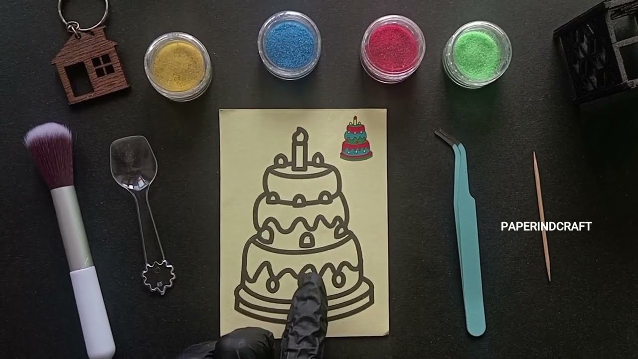 Sand Painting Birthday Cake | paperindcraft