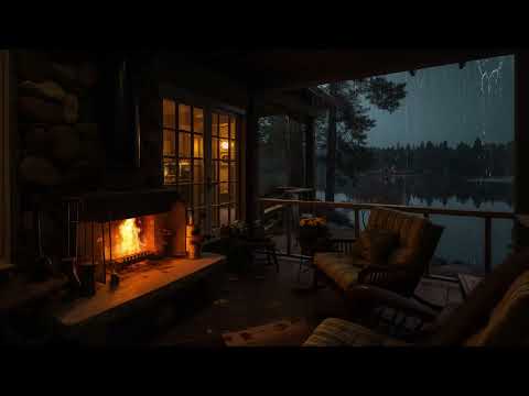 Sleep in a Cozy Cabin as Rain Falls Softly Through the Night 🌧️ Fireplace and Rain Sounds