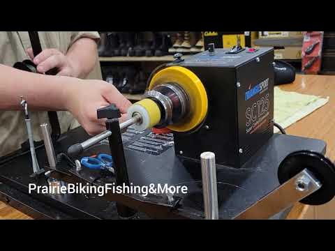 Fishing reel spooling station at Cabela's 