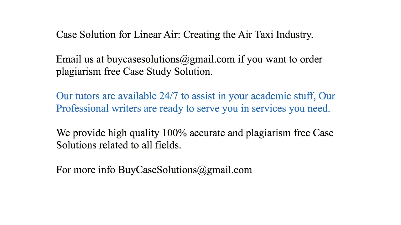 Case Solution Linear Air Creating the Air Taxi Industry