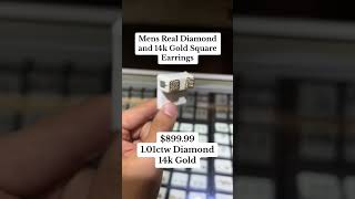 Men's Real Diamond & 14K Gold Square Earrings #goldearrings #diamondearrings #earrings