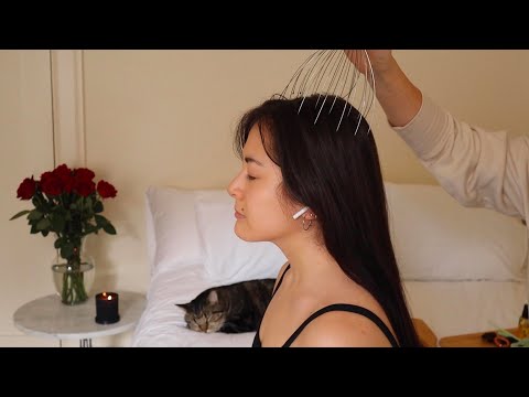 ASMR SOOO TINGLYY hair play, high ponytail, massage etc on Julia (whisper)