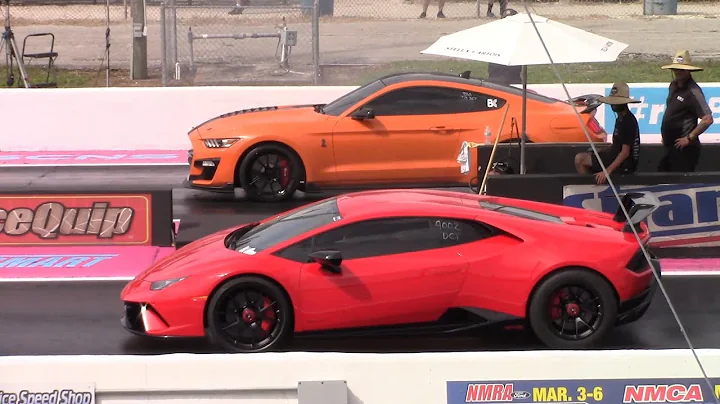 Shelby GT500 Mustang vs Lamborghini Huracán & Audi R8 - 1/4 Mile Drag racing
