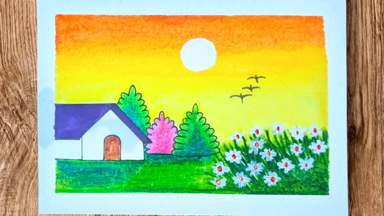 Easy nature scenery drawing step by step. 