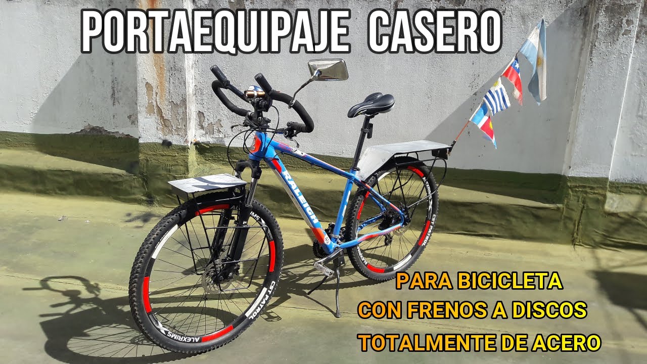 PORTAEQUIPAJE CASERO PARA BICICLETA. Hecho en acero. Para frenos a DISCOS.  