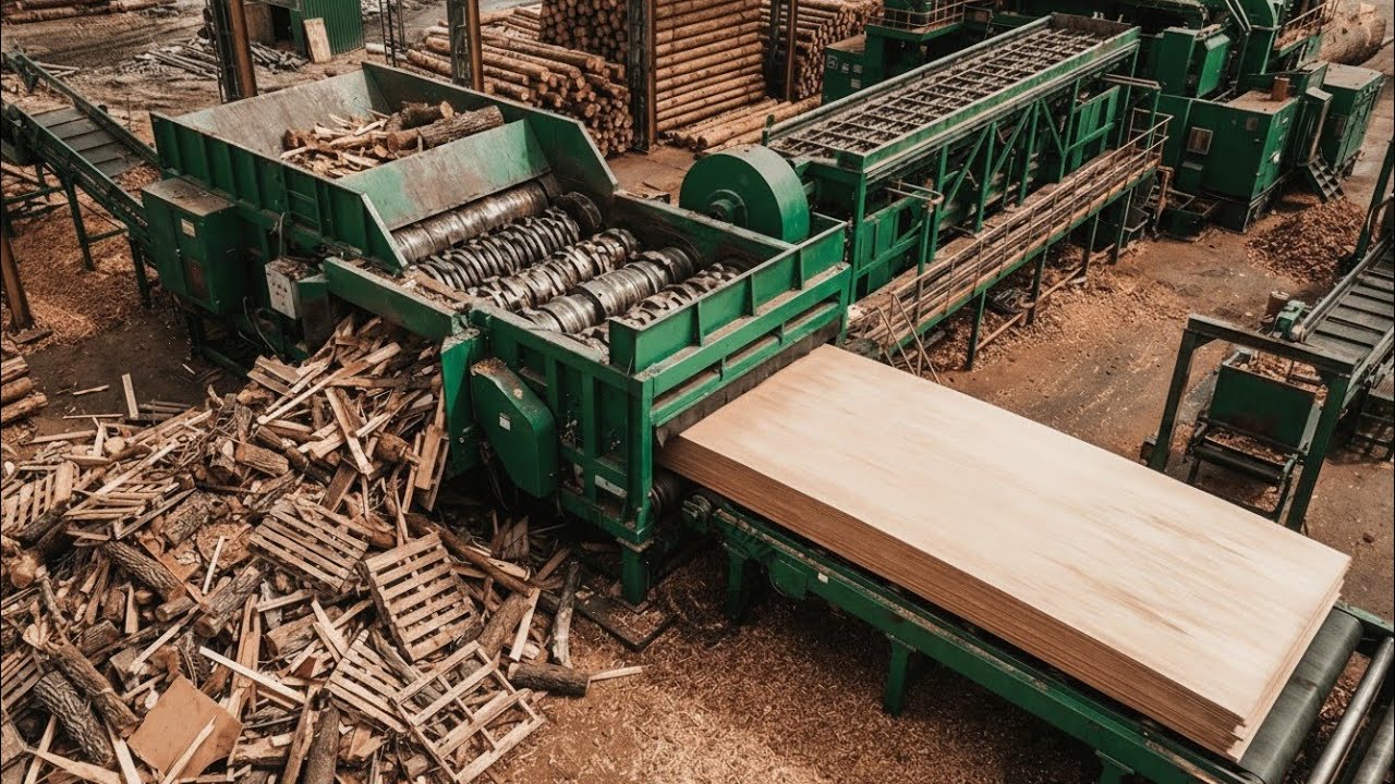 Inside the Recycled Wood Factory 🔥 How Wood Waste Turns Into MDF Boards | Full Process