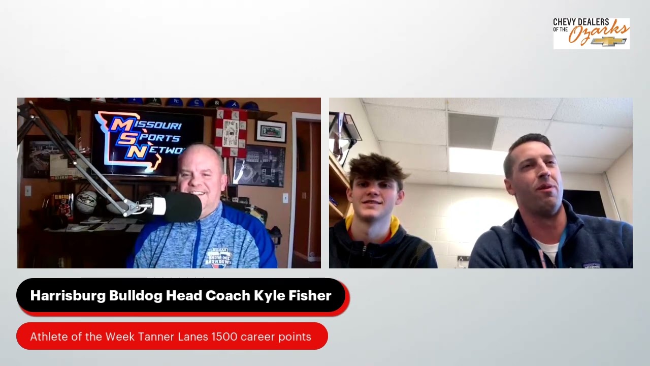 Harrisburg Basketball Coach Kyle Fisher with 1500 Point scorer Tanner Lanes.