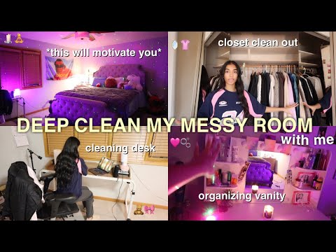 DEEP CLEANING MY MESSY ROOM *watch for motivation to clean your room*🫧🧺🧼🧘‍♀️🎀🧸