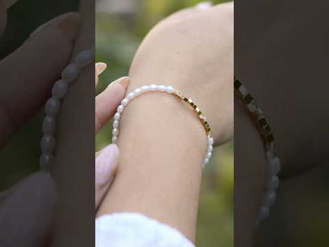 Браслет натуральний Перли, Гематит, гіп-ний сплав колір золото d-2-3мм+- обхват 18-23см, видео 1