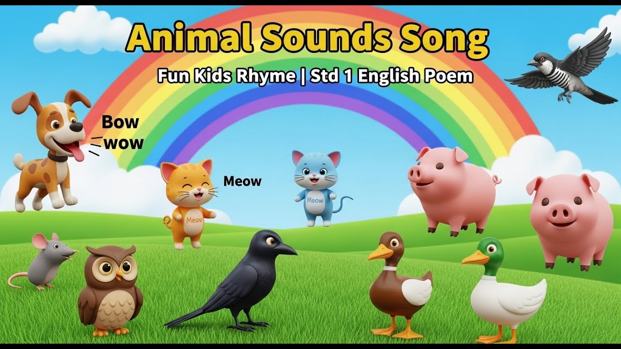 Bow, wow, says the dog | Animal Sounds Song | Std 1 English Poem | Kids Dance & Rhyme