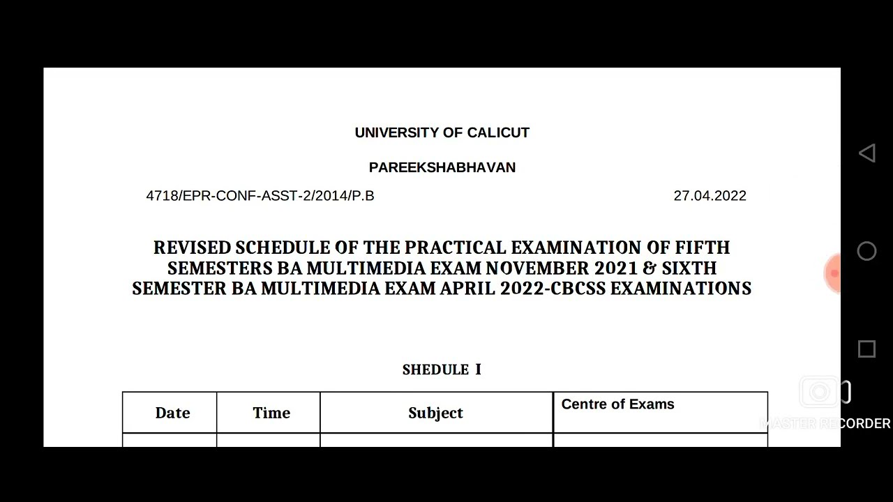 PRACTICAL EXAMINATION FIFTH&SIXTH SEMESTER BA MULTIMEDIA EXAM APRIL 2022