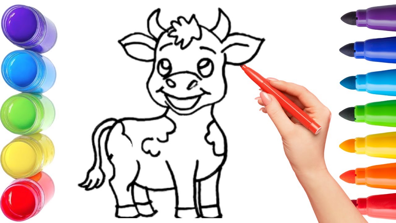 How To Draw cute cow Drawing, Painting & Coloring For Kids and Toddlers_ Child Art 🐋🌈🎨