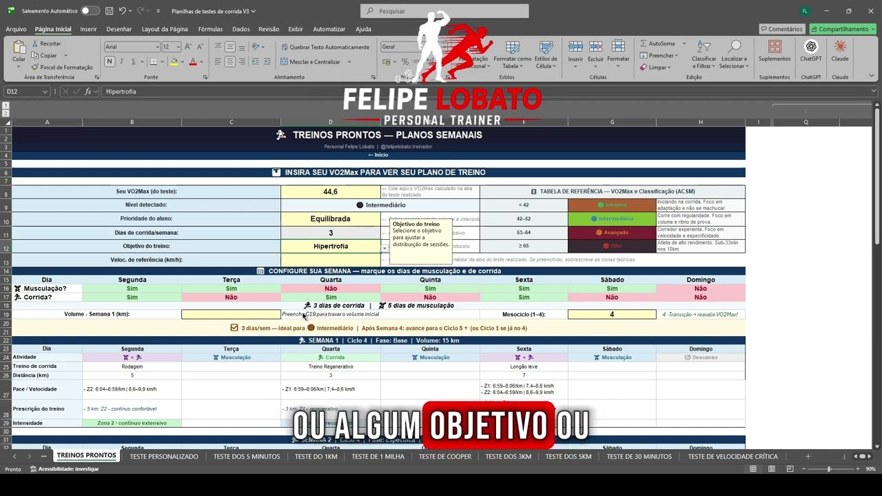 Como a Planilha de Testes de Corrida funciona