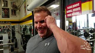 Jay trains chest at Golds Gym Venice, April 2018
