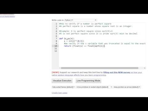 How to determine if an integer is a perfect square. Introduction to programming in Python