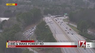Car fire closes I-440 east near Wake Forest Road, police say