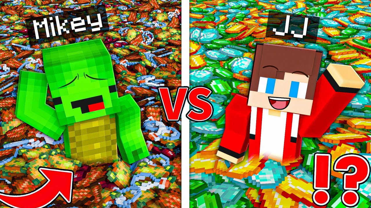 JJ vs Mikey : INFINITE MONEY vs INFINITE GARBAGE in Minecraft ?! - Maizen JJ Mikey Challenge!