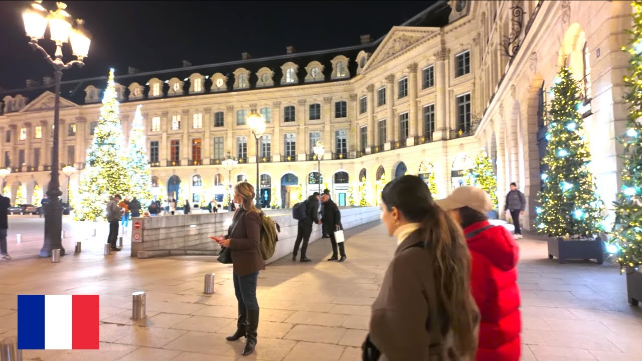 Paris Night Walk at Place Vendôme (Christmas Season) 4K HDR
