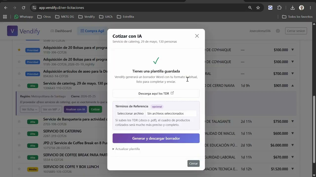 Demo de Vendify — detección de licitaciones públicas con IA