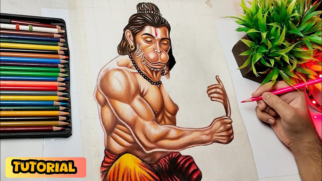 🚩 Lord Hanuman Full Body Colouring Tutorial | Step by Step Realistic Drawing 🎨