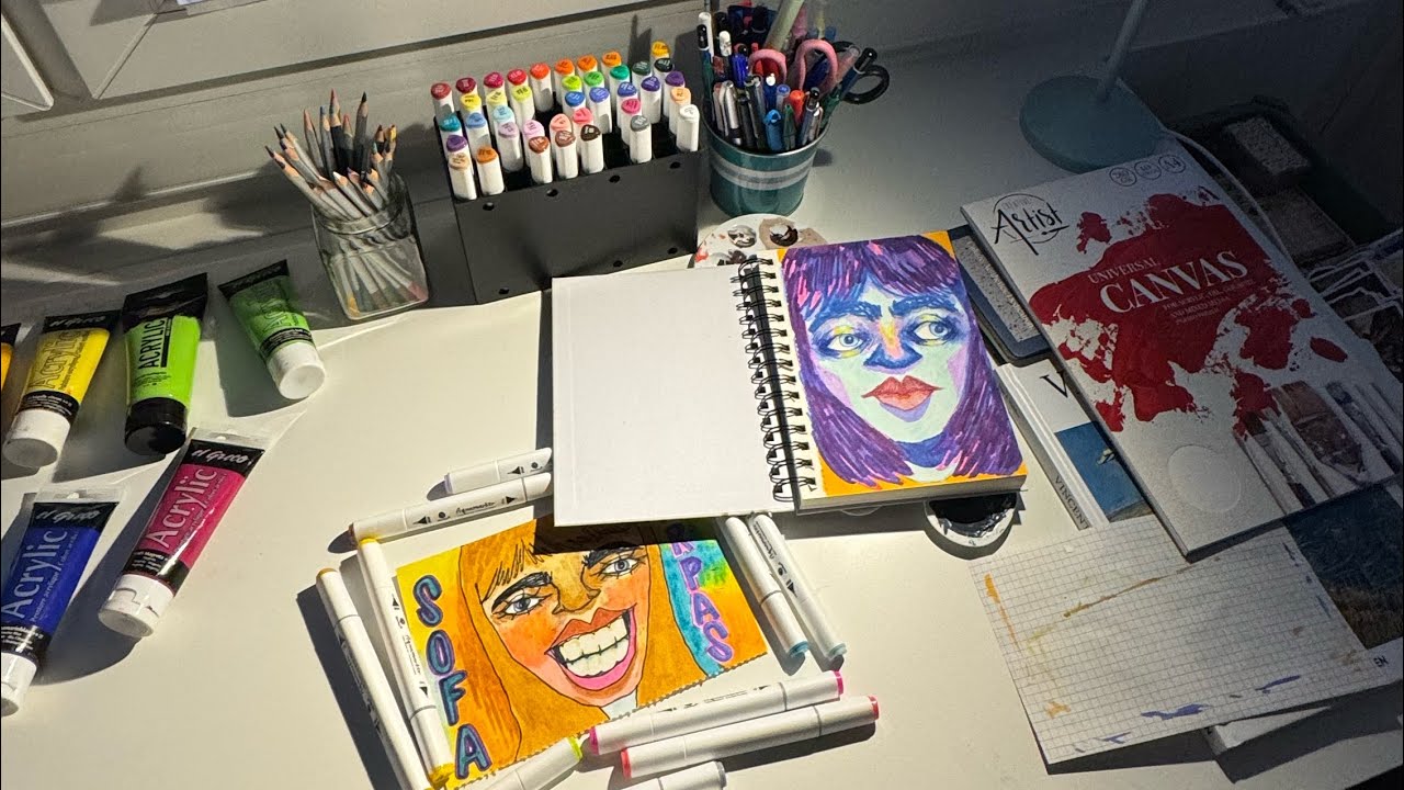 art vlog 🎨 | unboxing markers and filling my sketchbook (draw with me ...
