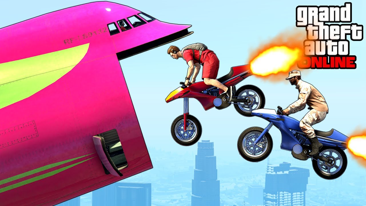 GTA 5: Online - Extreme Oppressor Rocket Bike Stunts (Gunrunning Funny Moments & Fails)