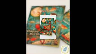 Whimsical Birthday Card No.412 Envelope 5x7: Teal & Coral Flying Fish Art
