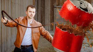 How To Cut Soda Cans In Half With A Bullwhip