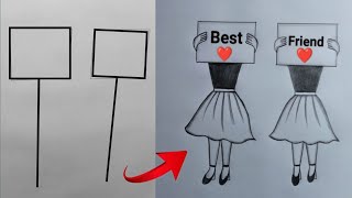 Best friend ❤️ pencil sketch tutorial // How to draw friendship day drawing // bff drawing.