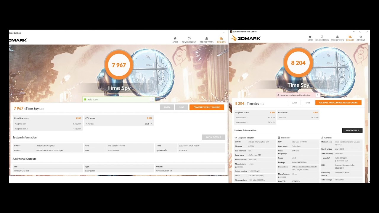 msi ge75 Raider 10SFS i7-10750H RTX 2070 Super vs. i7-9750H RTX 2080 - no difference?
