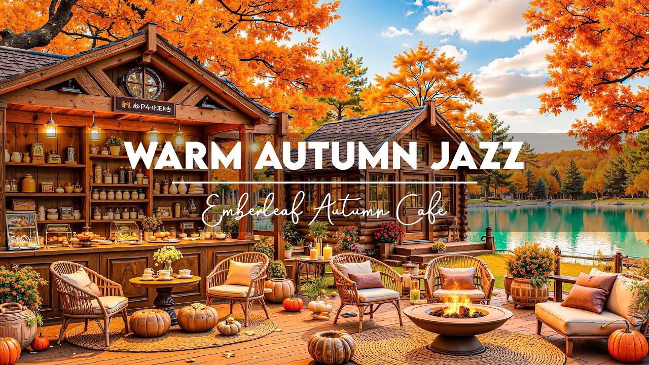 Autumn Morning by the Lake 🍁 Soft Piano Jazz & Cozy Fireplace Ambience for Relaxation & Productivity