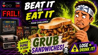 Beat It or Eat It – Retro Gaming Food Challenge: SILKWORM GRUB SANDWICHES! 🤢🐛