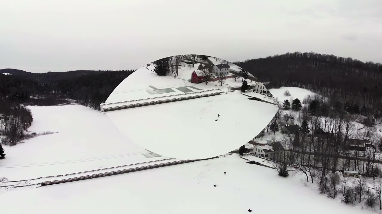 Frozen floating Bridge at Sunset Lake