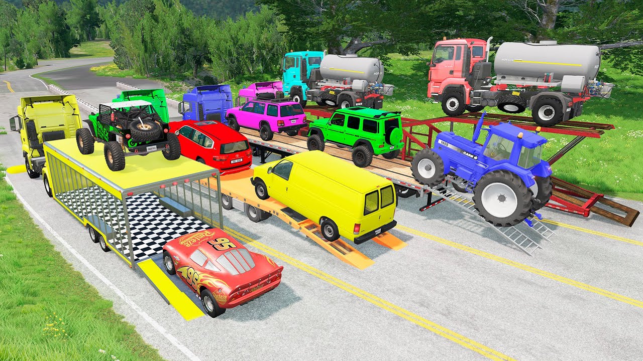 Flatbed Truck Mcqueen | Transportation with Truck - Pothole vs Car #6 - BeamNG.Drive
