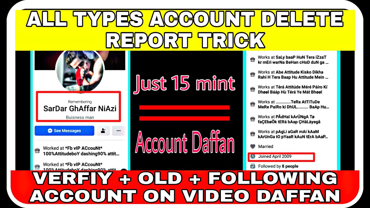DEATH REPORT NEW TRICK | ALL TYPES FB ACCOUNT DELETE IN 5 MINT | ON VIDEO ALL TYPES ACCOUNT DAFFAN