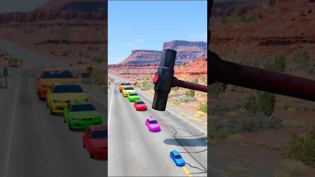 Colourful Small To Giant Cars vs Hammer 