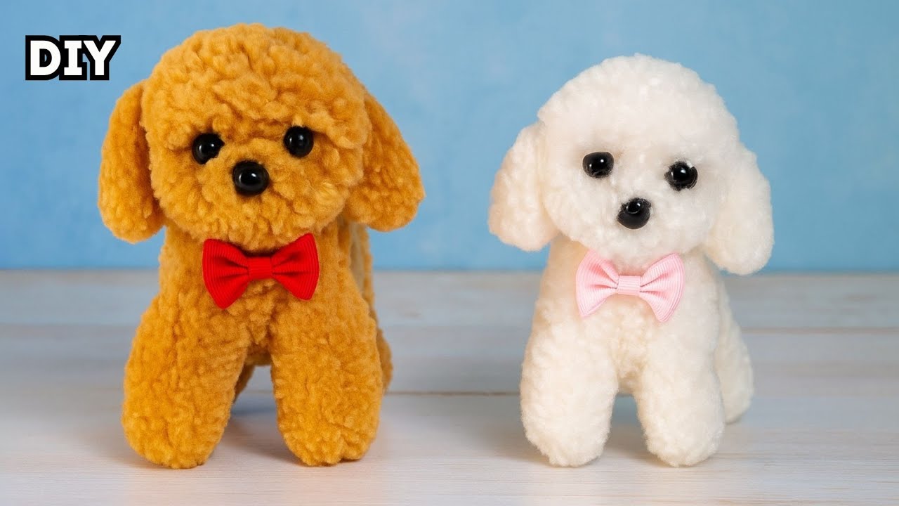 PERRITOS de  LANA con POMPONES