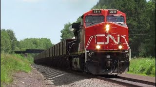 CN 3311 heads west in Munger, Minnesota - Missabe Subdivision