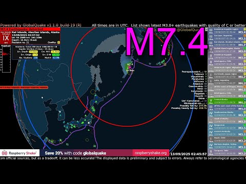 Magnitude 7.4 Aftershock Hits off Kamchatka, Russia - Sept 13th, 2025
